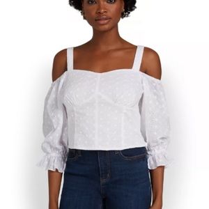 Cold-Shoulder Eyelet Blouse - Lily & Cali,balloon 3/4 sleeve,New with Tag 🏷
